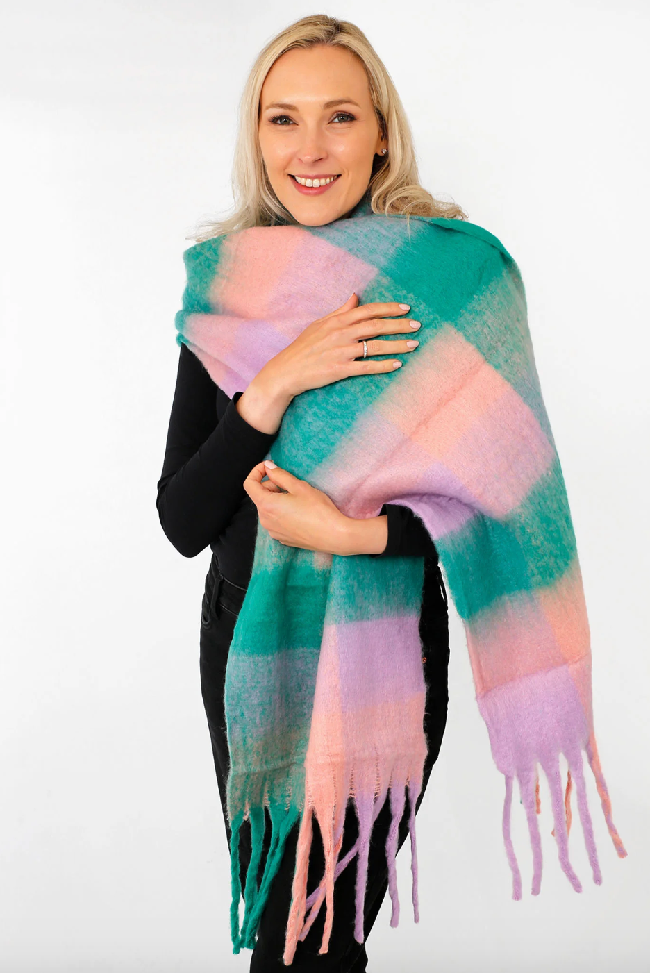 Green and Lilac Colourblock Winter Scarf