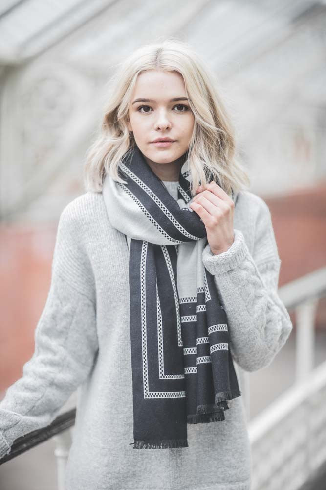 black and white selvedge edge winter scarf