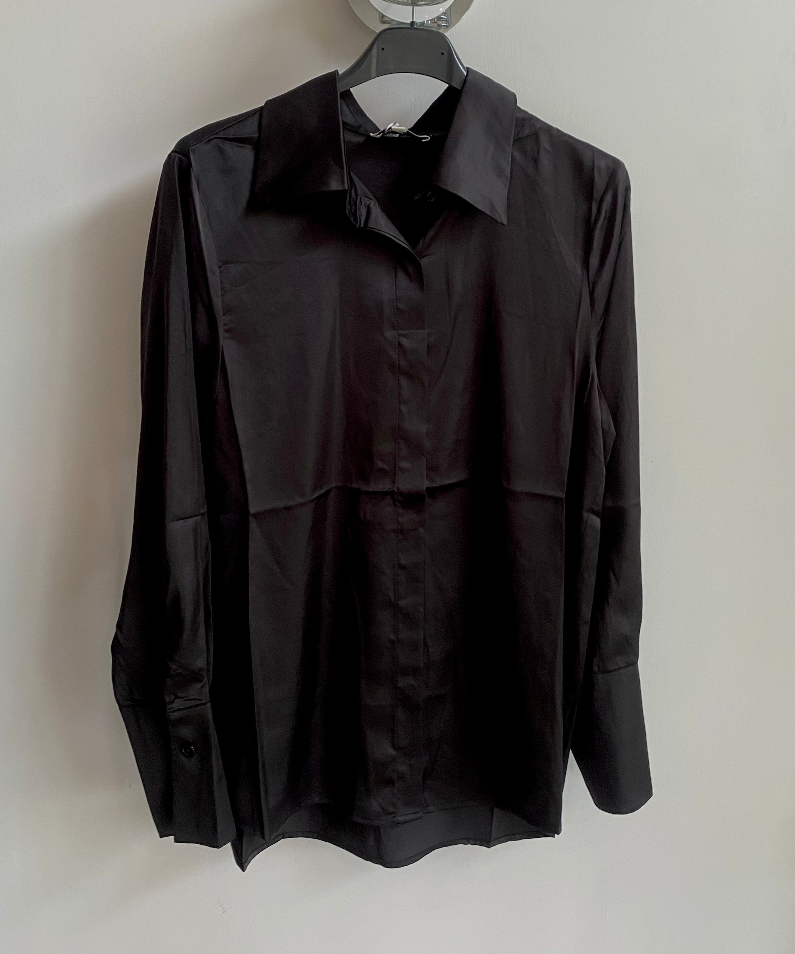Long Sleeve Satin Shirt - Black