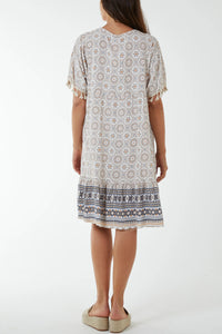 Kaftan Style Geometric Print Dress
