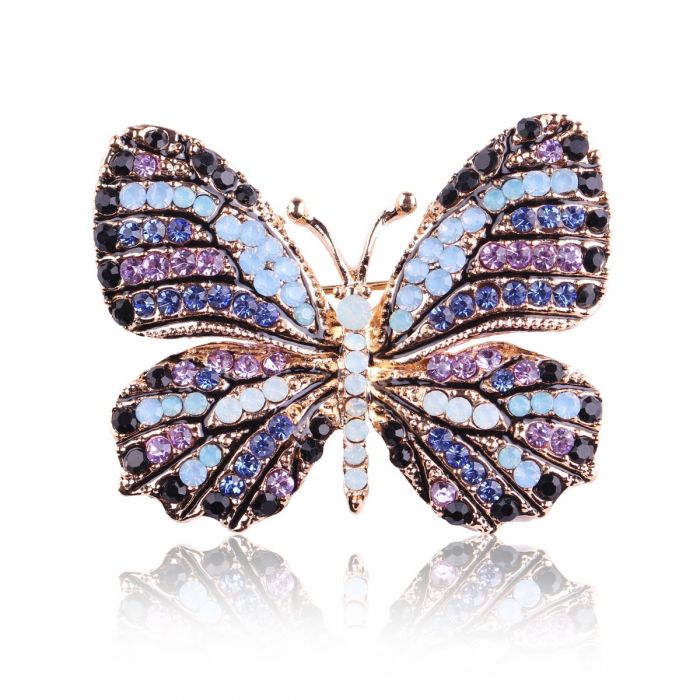 Crystal Butterfly Brooch - Blue/Purple