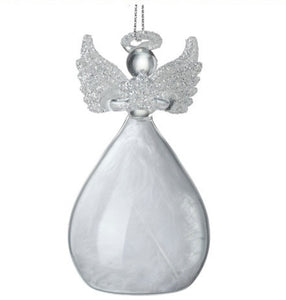 Hanging Glass Angel Round Base With Feathers