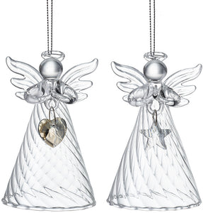 Glass Hanging Angel Holding Star Or Heart