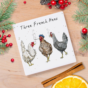 Christmas Three French Hens Coaster