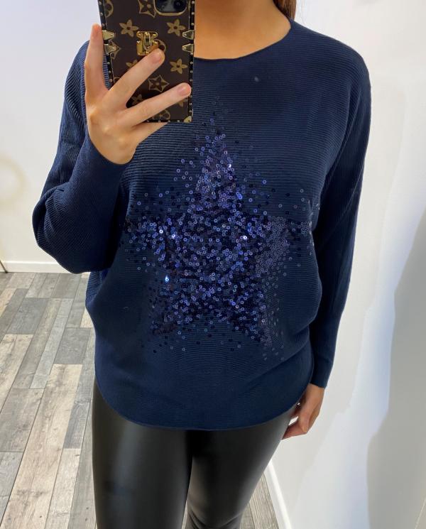 Navy jumper with navy sequin star on front