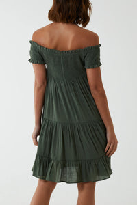Shirred Bardot Dress