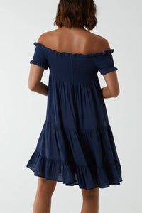 Shirred Bardot Dress