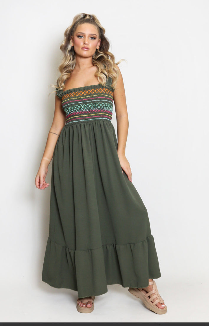 Shirred Bodice Maxi Dress