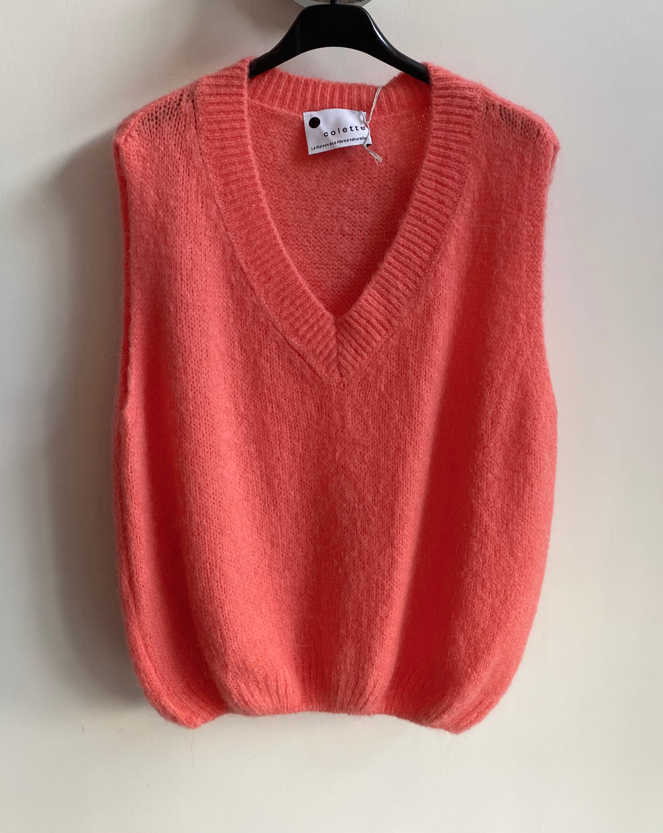 V Neck Superkid Mohair Tank Top - Coral