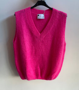 V Neck Superkid Mohair Tank Top - Hot Pink