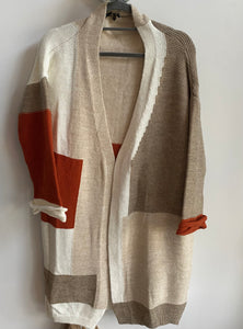 Longline Knitted Colour Block Cardigan
