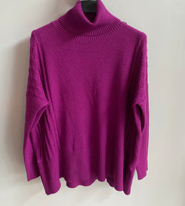 Cable Detail Cowl Neck Jumper - PURPLE