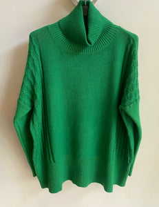 Cable Detail Cowl Neck Jumper - Green