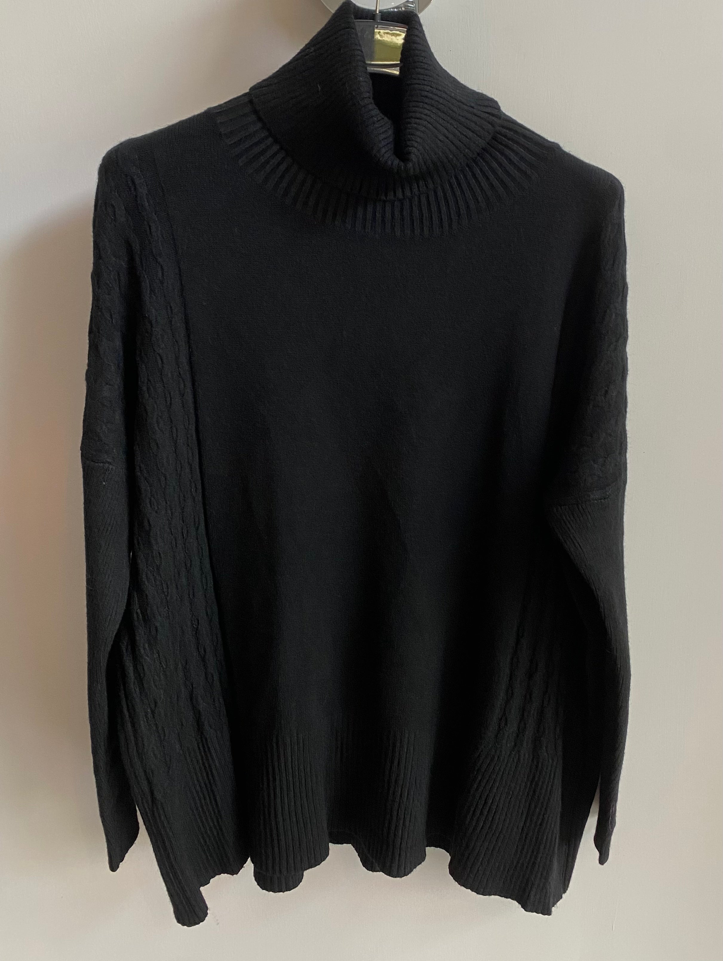 Cable Detail Cowl Neck Jumper - Black