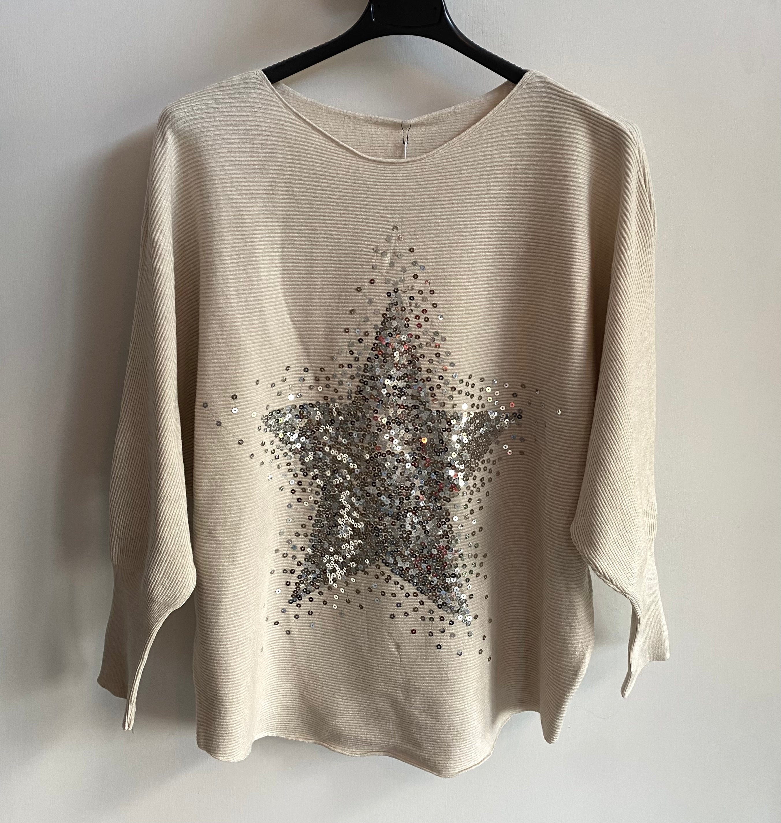 Sequin Star Jumper - Stone