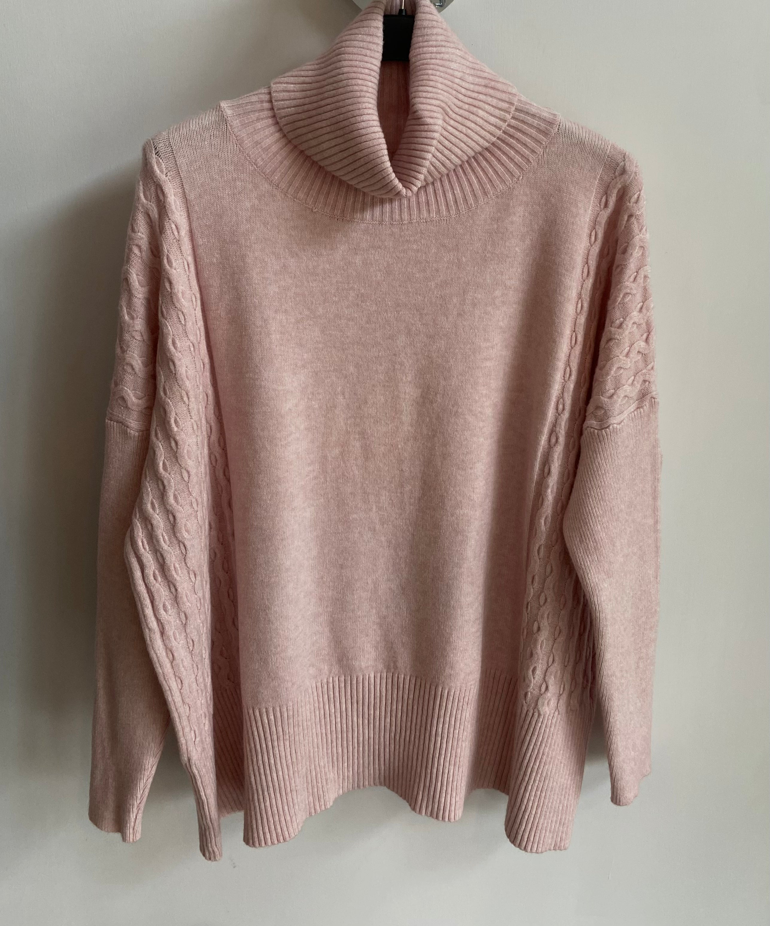 Cable Detail Cowl Neck Jumper - Baby Pink