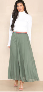 Rainbow Waist Pleated MAXI Skirt