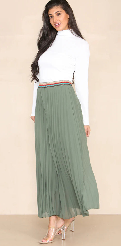 Rainbow Waist Pleated MAXI Skirt