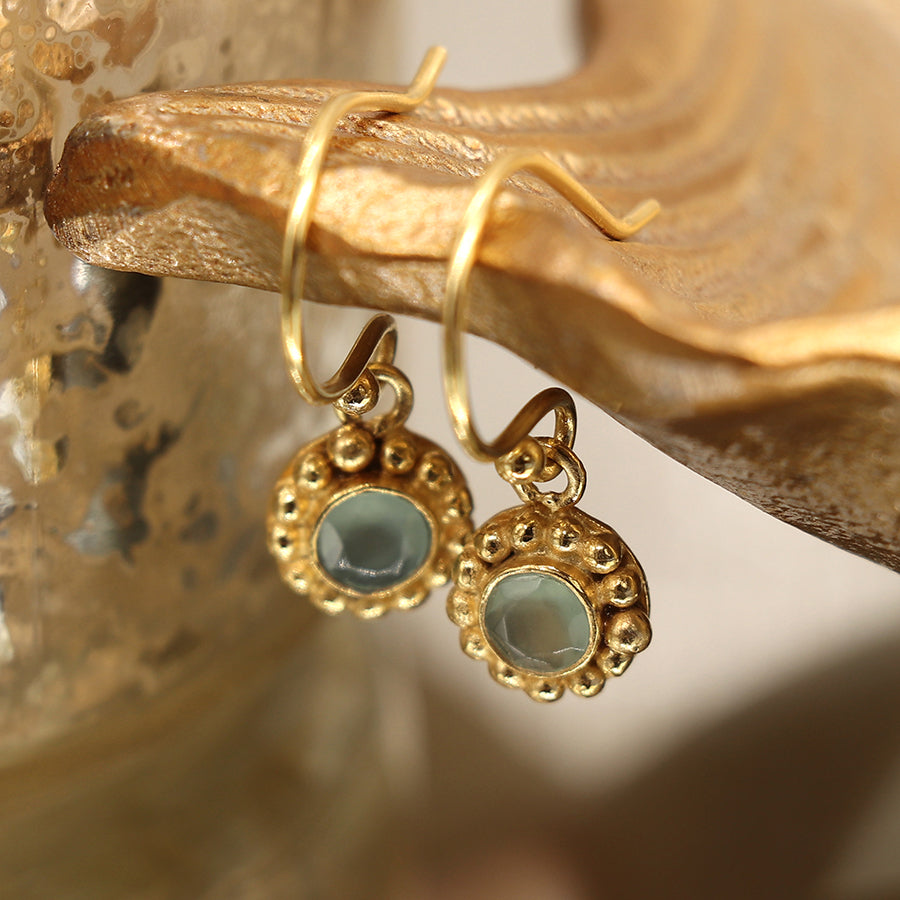 Aqua Chalcedony Gemstone Drop Earrings - Gold