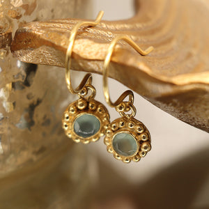 Aqua Chalcedony Gemstone Drop Earrings - Gold