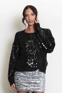Sequin Fluffy Jumper - Black