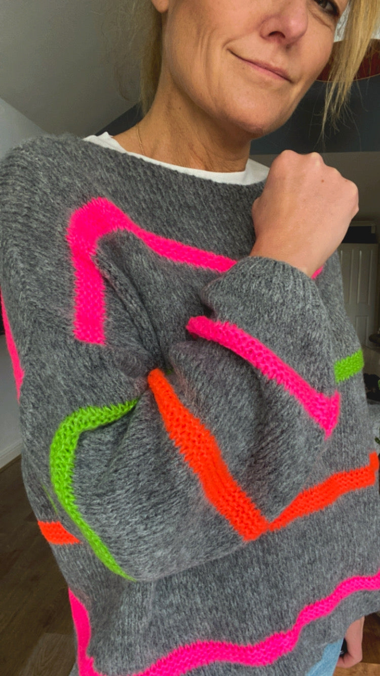 Neon Stripe Jumper - Grey