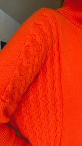 Cable Detail Cowl Neck Jumper - Orange