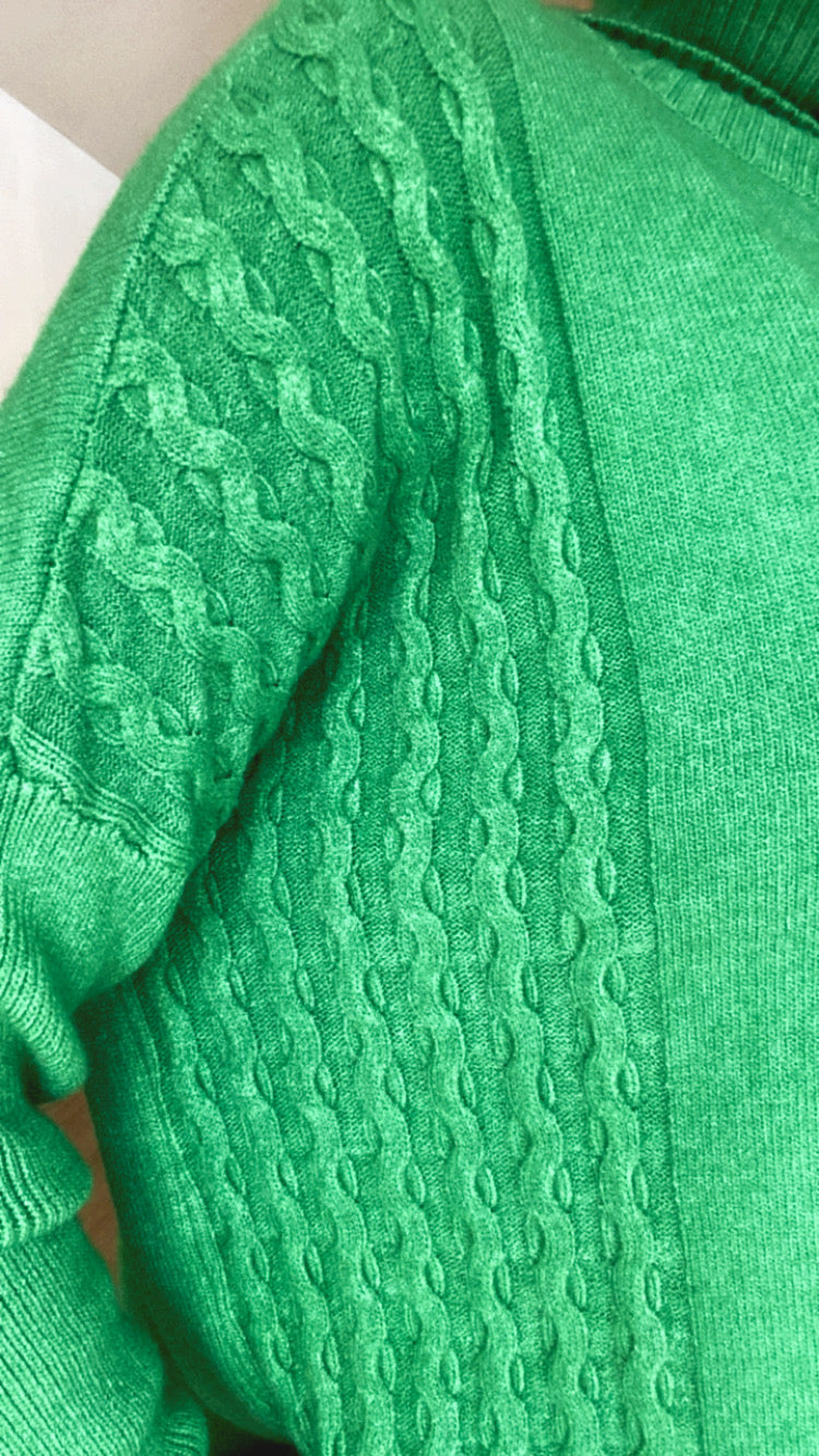 Cable Detail Cowl Neck Jumper - Green