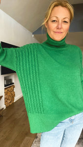 Cable Detail Cowl Neck Jumper - Green