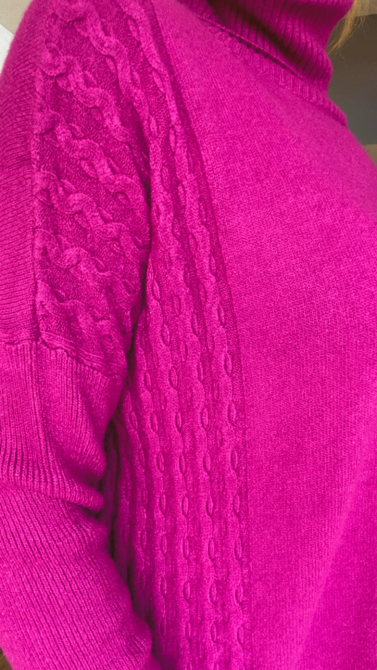 Cable Detail Cowl Neck Jumper - PURPLE