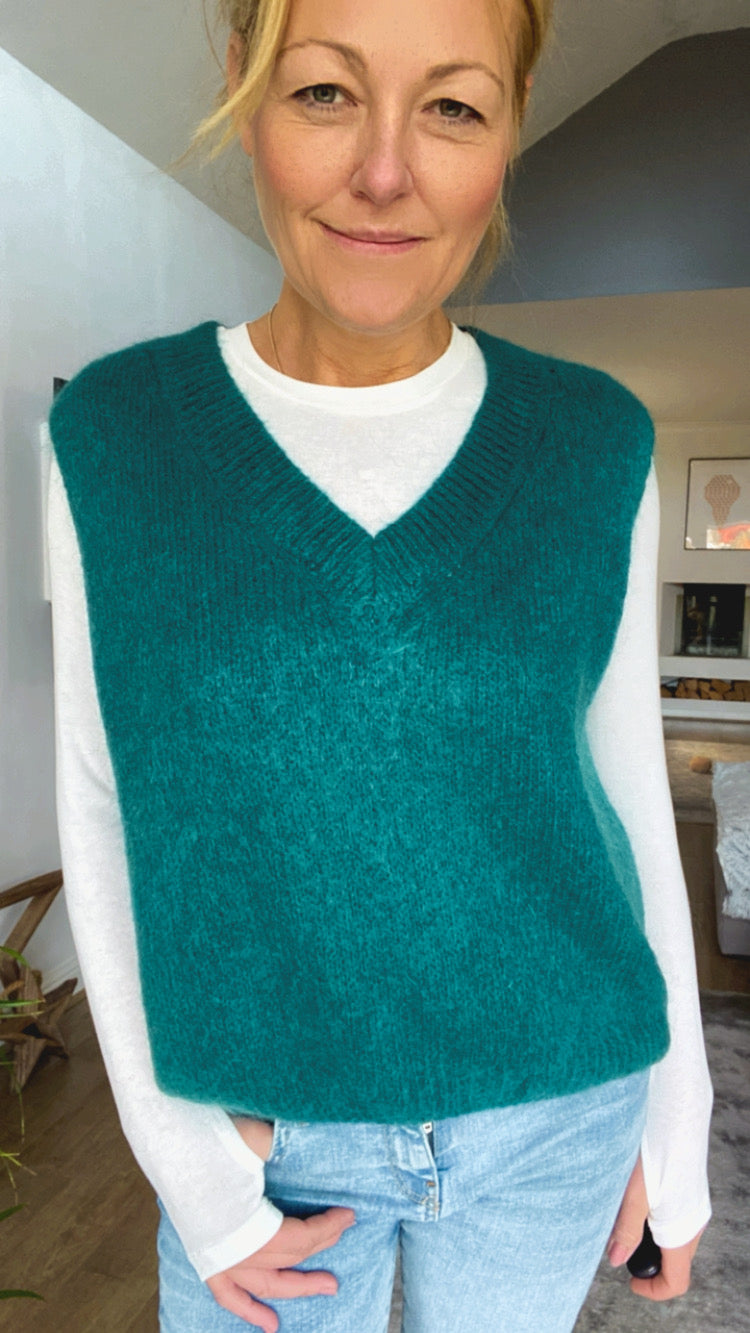 V Neck Superkid Mohair Tank Top - Deep Teal