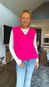 V Neck Superkid Mohair Tank Top - Hot Pink