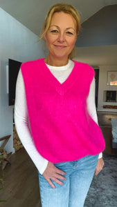 V Neck Superkid Mohair Tank Top - Hot Pink