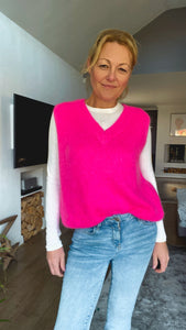V Neck Superkid Mohair Tank Top - Hot Pink