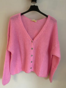 Mohair Blend Button Through Cardigan - Bubblegum Pink