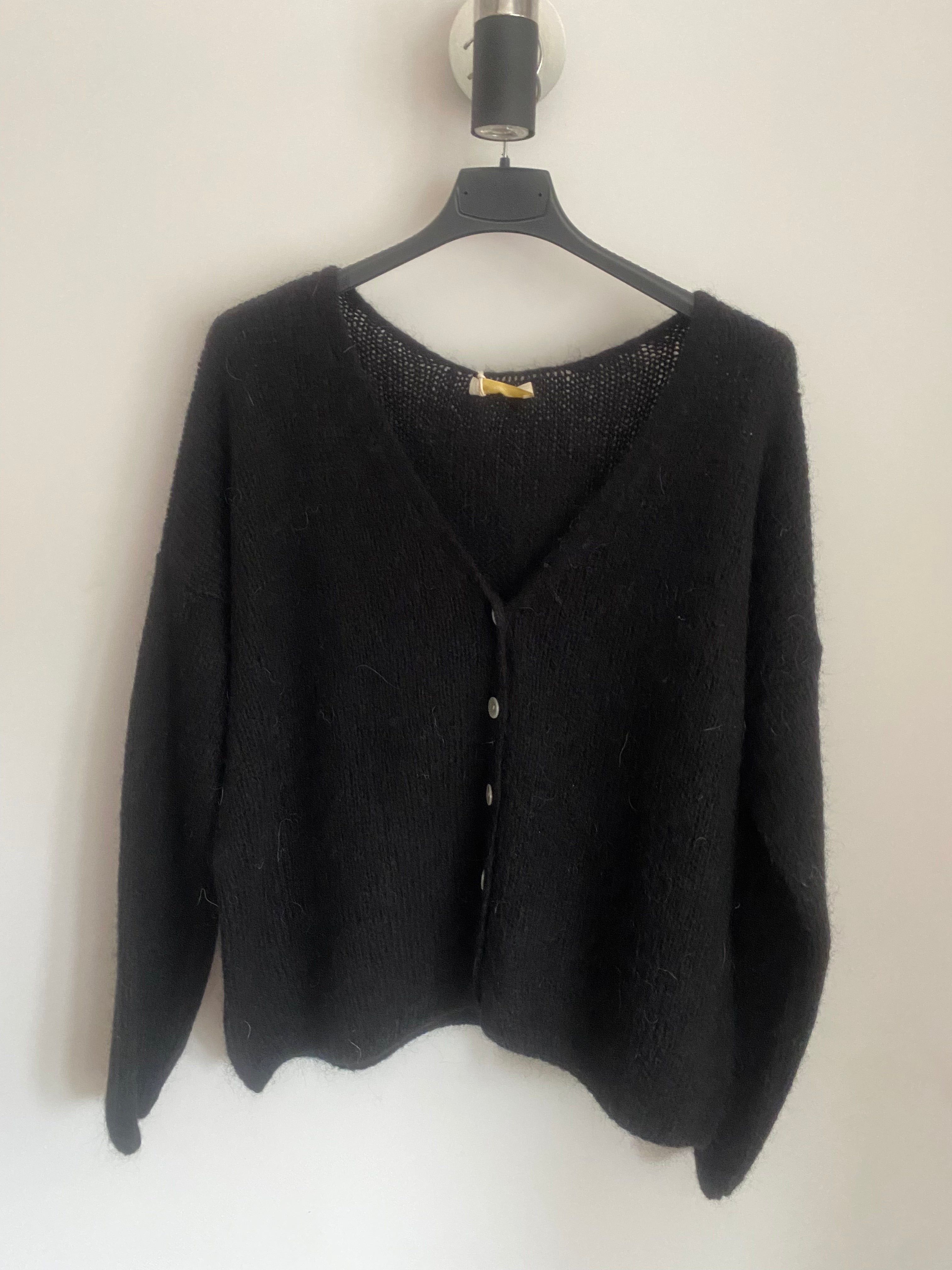 Mohair Blend Button Through Cardigan - Black