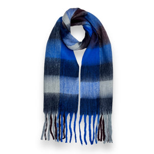 Electric Blue Checked Winter Scarf