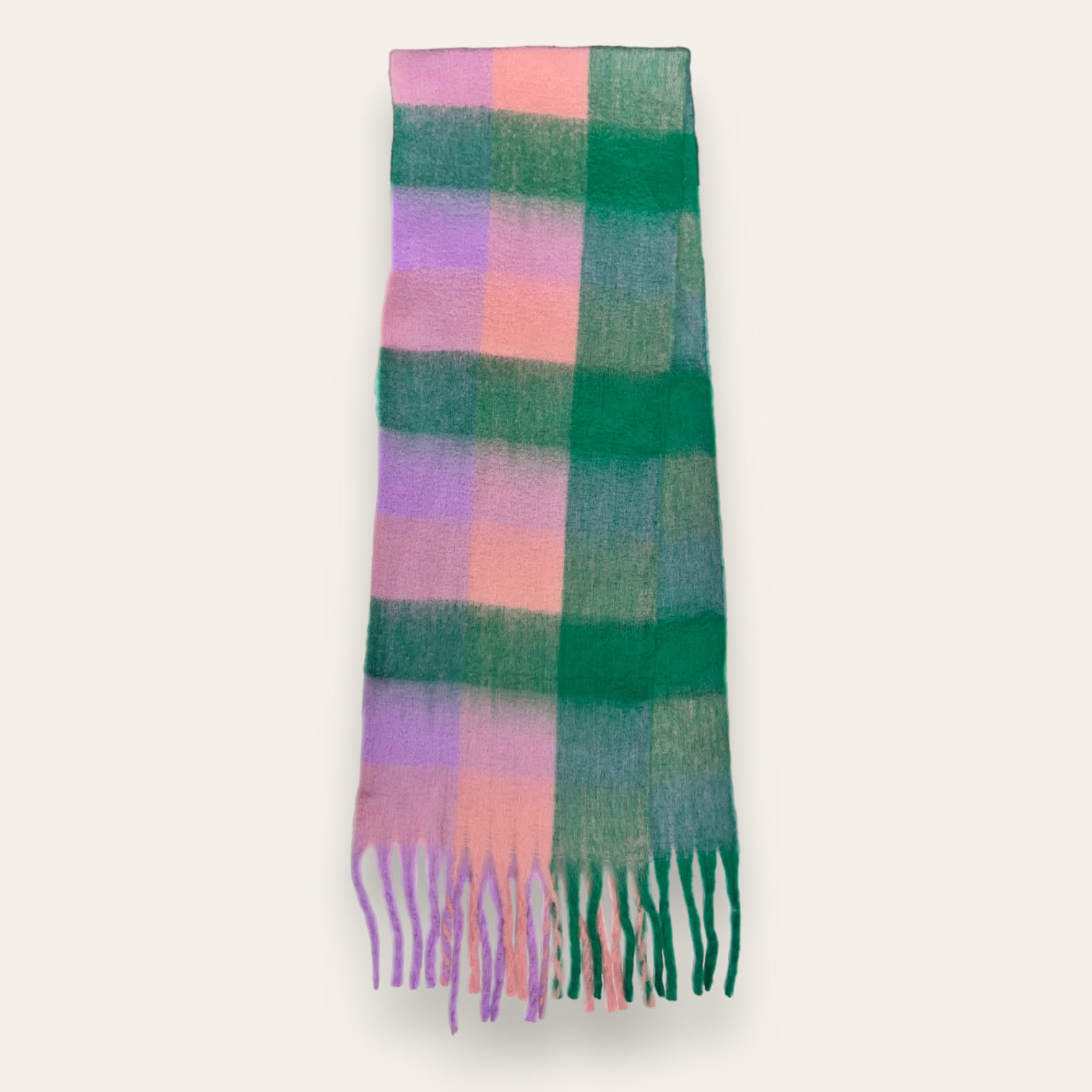 Pinks and Greens Checked Winter Scarf