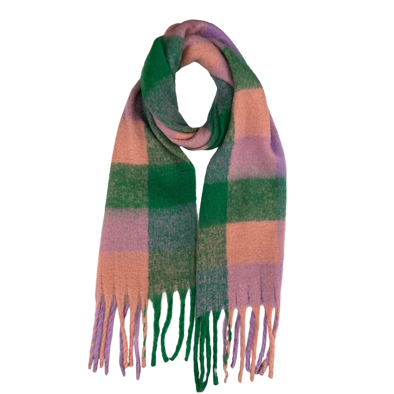 Pinks and Greens Checked Winter Scarf