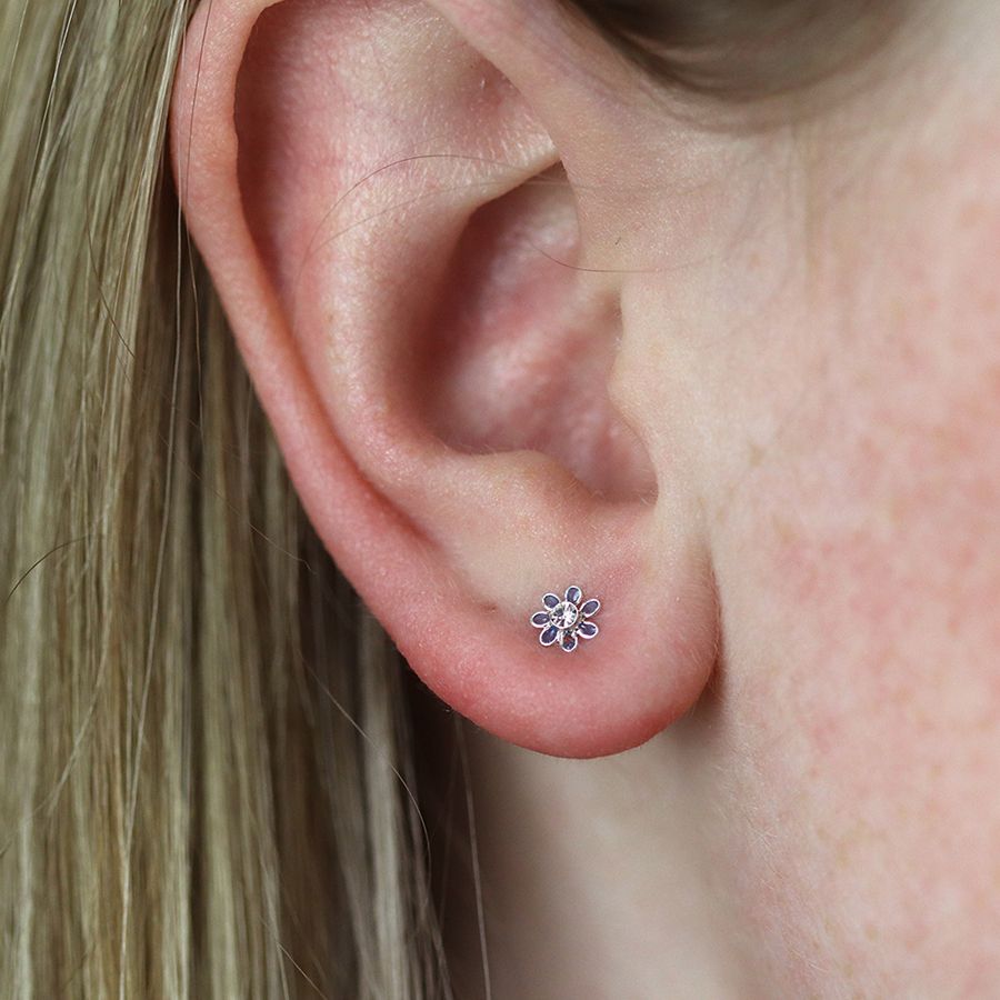 Sterling Silver Blue Flower Studs