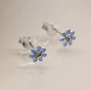 Sterling Silver Blue Flower Studs