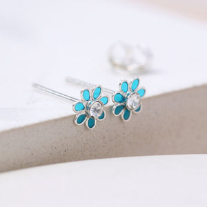 Sterling Silver Teal Flower Studs