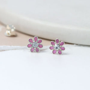Sterling Silver Pink Flower Studs