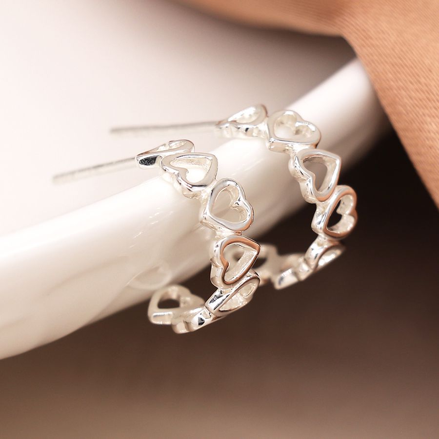 Sterling silver heart open hoop earrings
