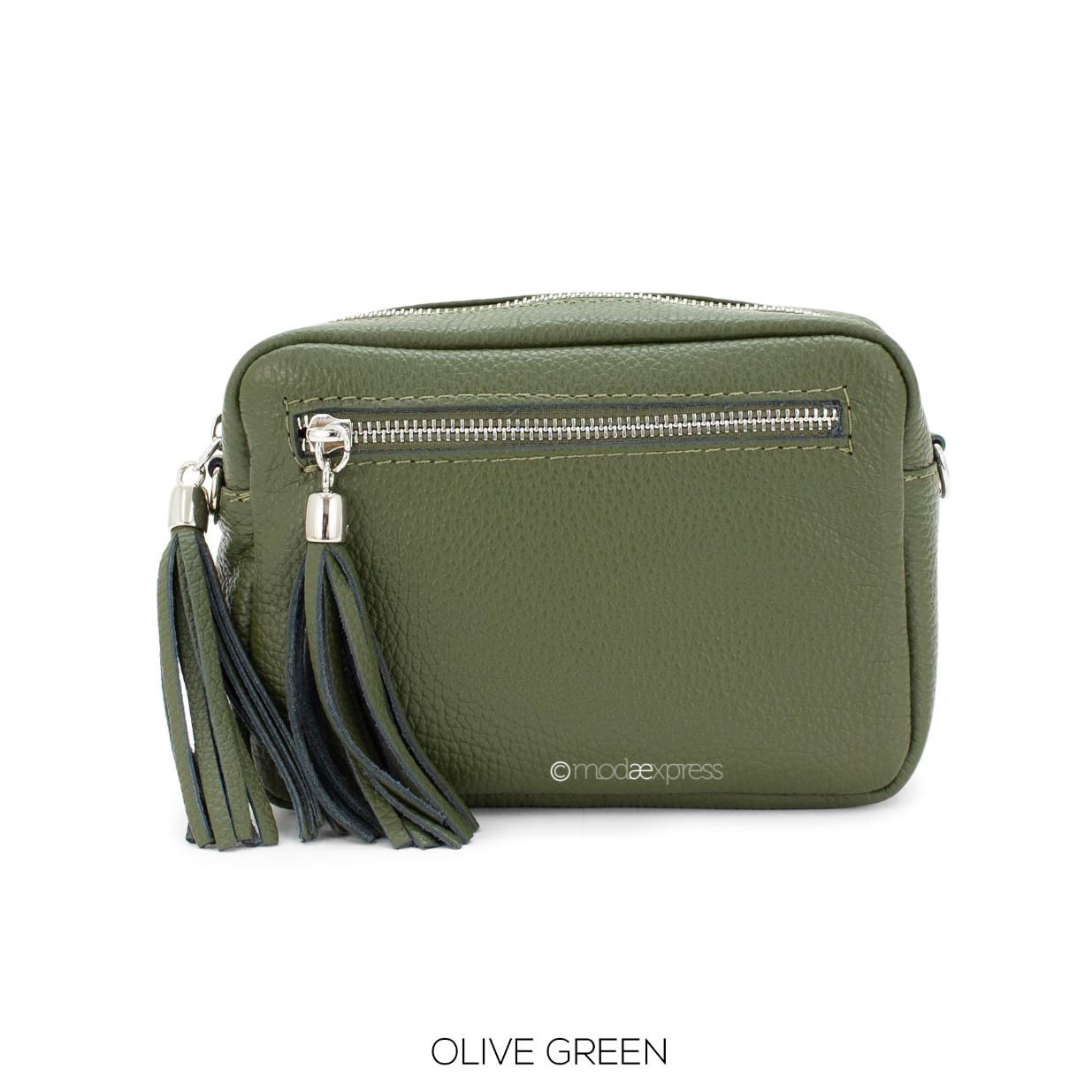 Leather Crossbody Bag - Olive Green - With Detachable Strap