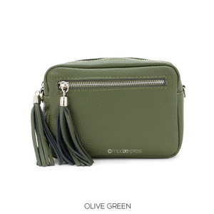 Leather Crossbody Bag - Olive Green - With Detachable Strap