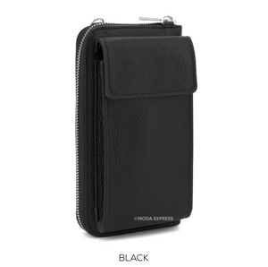 Crossbody Purse With Phone Pouch - Black Leather