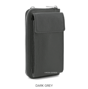 Crossbody Purse With Phone Pouch - Dark Grey Leather