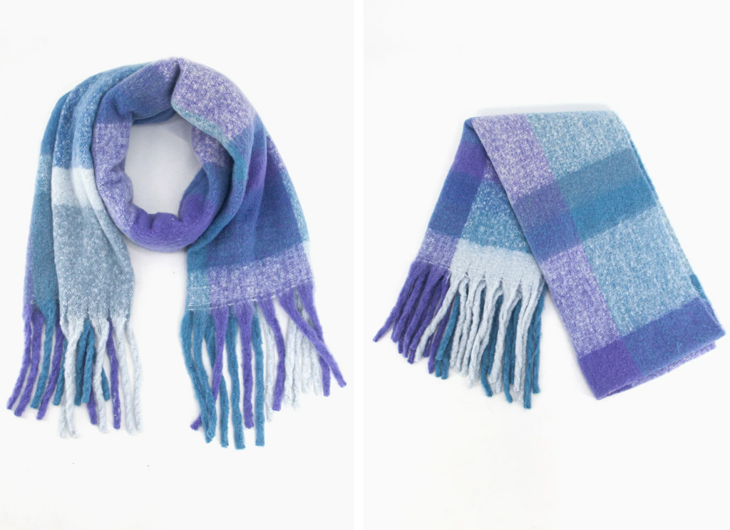 Blanket winter scarf in blues and purples