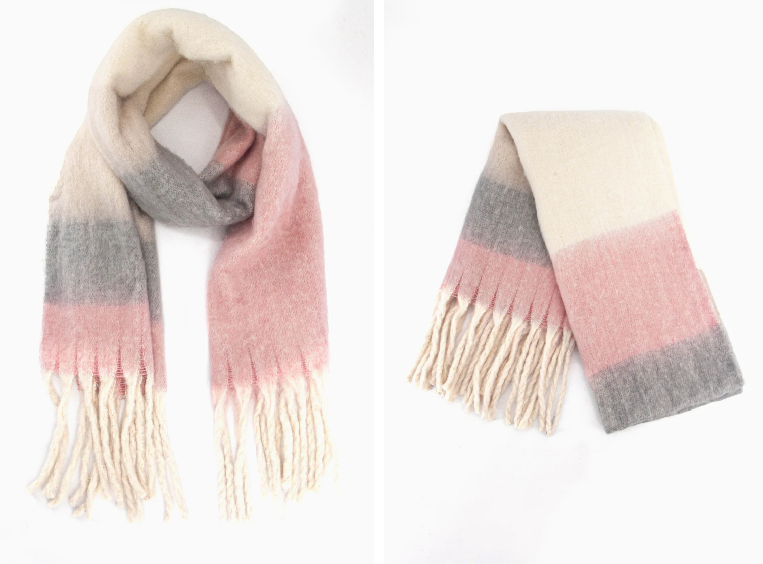 Dusty Pink/Grey Colourblock Winter Scarf